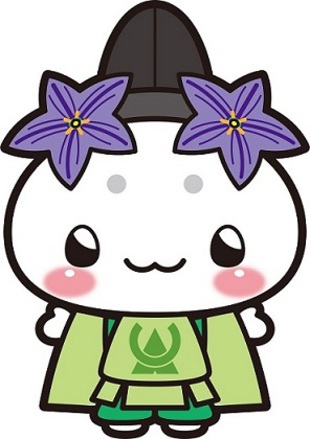 万葉衣装を着た頭に鳥帽子と桔梗をつけた妖精のキャラクターのイラスト