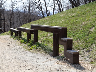 外で平均台のような遊具と横に芝生が写っている写真
