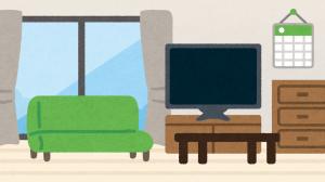リビングルームの家具とテレビを描いた室内のイラスト